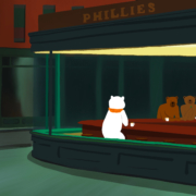 carte postal ours au bar style Edward Hopper